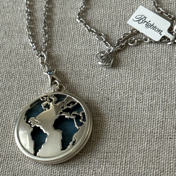 BRIGHTON Halo ODYSSEY WORLD NECKLACE & POUCH Map Earth Silver Blue Water NWT - Picture 2 of 11
